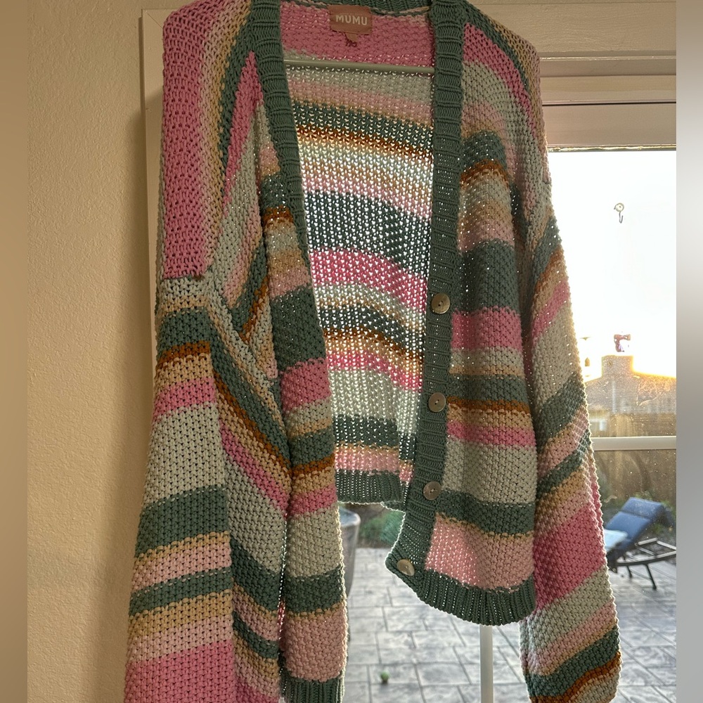 show me your mumu sweater size L pastel cardigan